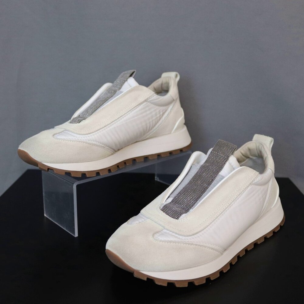 BRUNELLO CUCINELLI 38 Monili Trim Lug Sole Slip-On Runner Sneakers - Picture 12 of 15